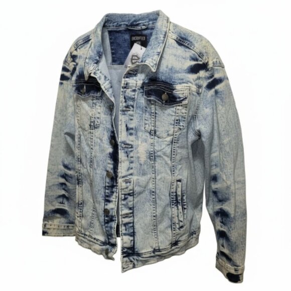 Denim Jacket Encrypted comic book pop art distressed acid wash Street Grunge NWT - Picture 3 of 8